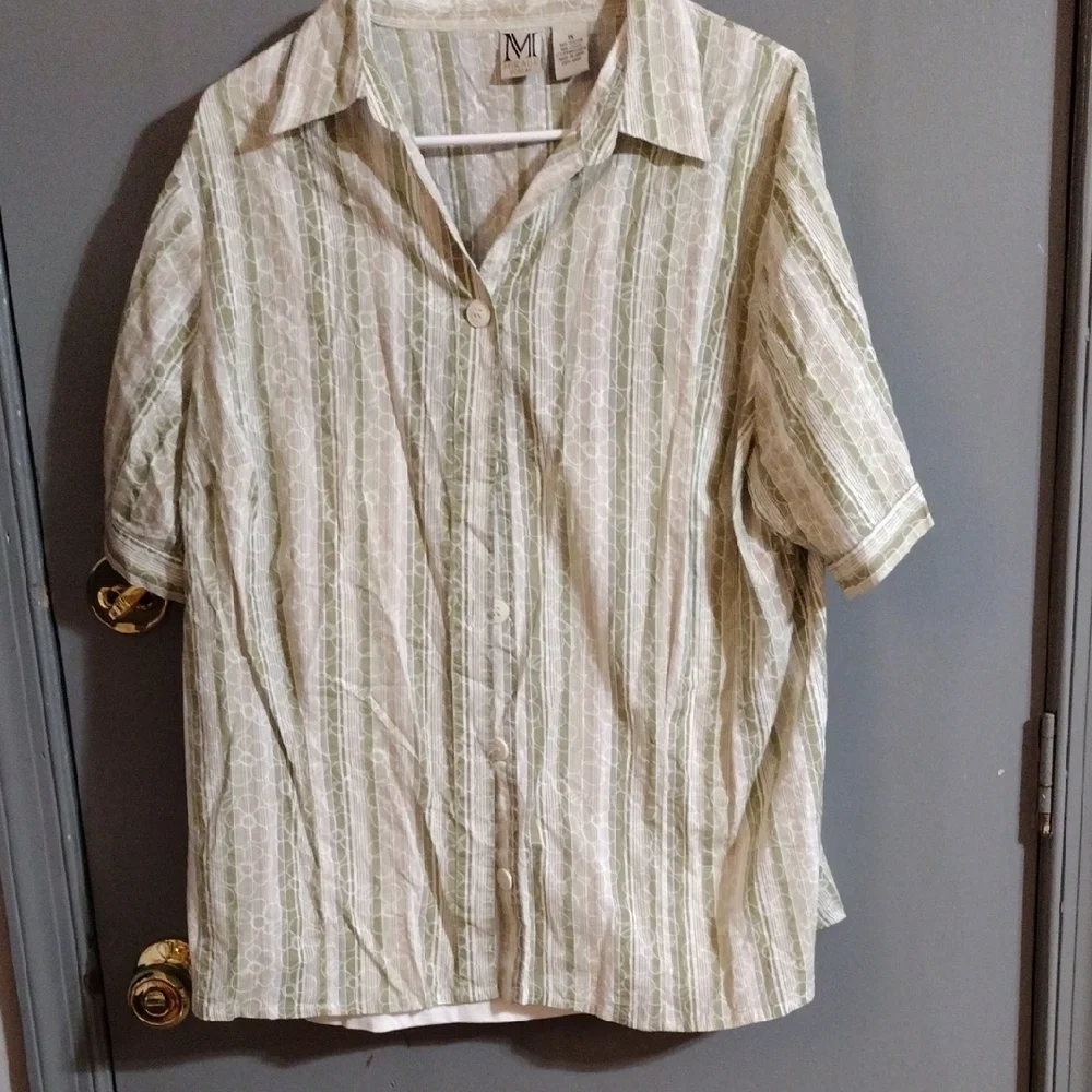 2/ For 8 Dollars Sale Mirage, Cozy And Chic Two Piece Green Striped Shirt - Picture 4 of 6